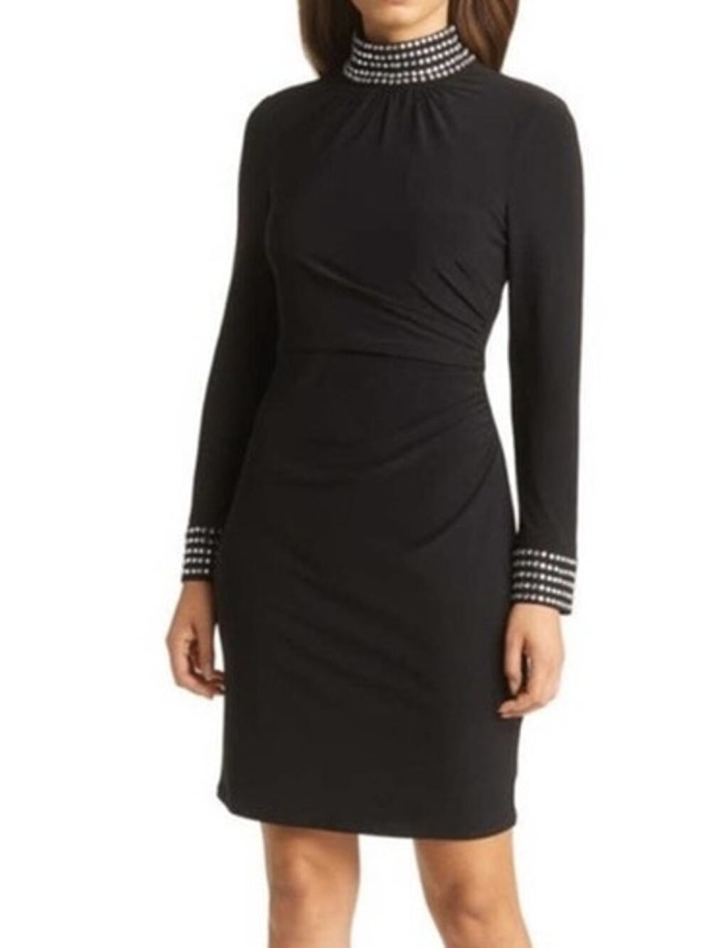 Eliza J Dress Bead detail long sleeve sheath black size 2